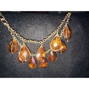 Kenneth Cole Peach Teardrop Gold Tone Double Row Necklace
